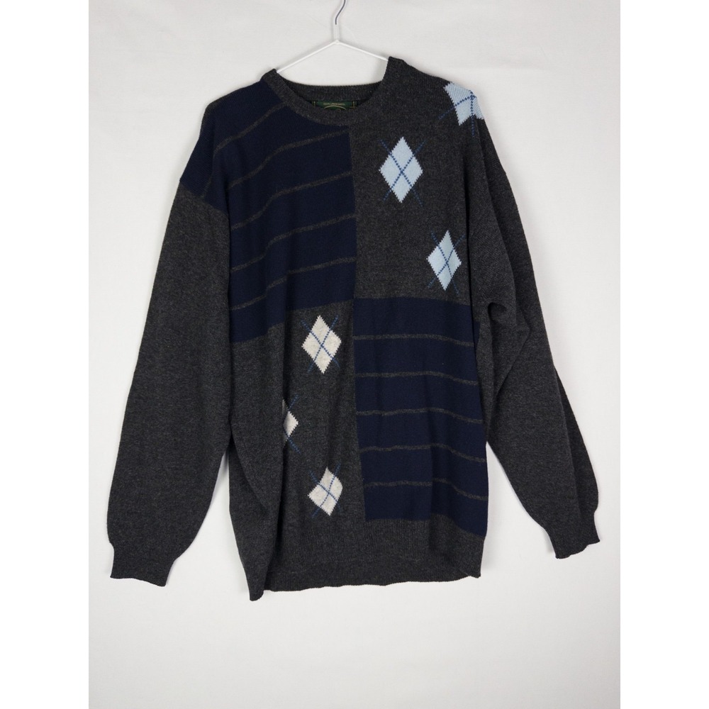 Peter Scott Argyle Sweater Mens XL Pullover Black Preppy 100% Lambswool Scotland